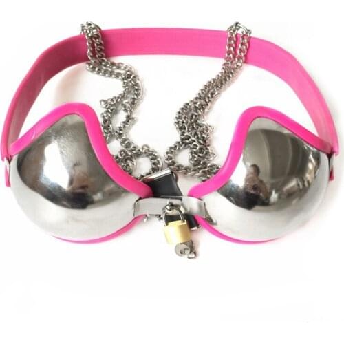 Pink&Blue Stainless Steel Female Chastity Belt Bdsm Metal Bra Bondage Chastity Device Slave Adult Games Sex Toy For Women