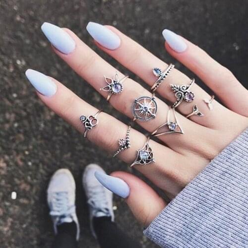 Abdoabdo ladies ring simple retro exaggerated zircon rudder cross leaf 9 pieces boho ring ladies jewelry Anillos Mujer Anel