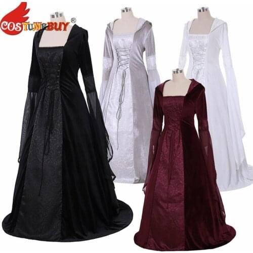 Costumebuy Renaissance Medieval Costume Princess Boho Victorian Dress Women Vintage Hooded Dresses Gothic Halloween costume