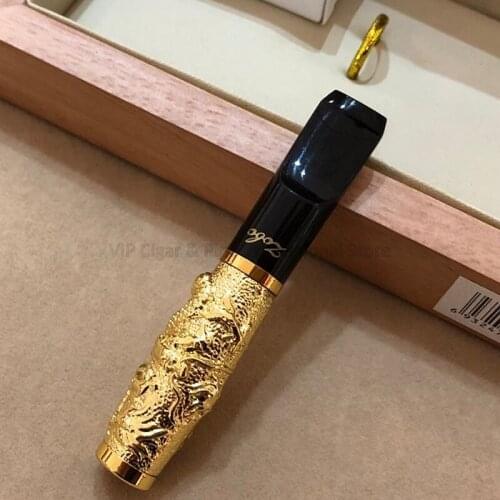 ZOBO Vintage Embossed Gold Dragon Zobo Pillar-type Filtering Cigar Cigarette Holder 24KGP