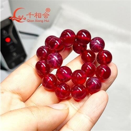 10 mm 20 pcs length 200mm Ball shape artificial star sapphire ruby red color crundum bracelet