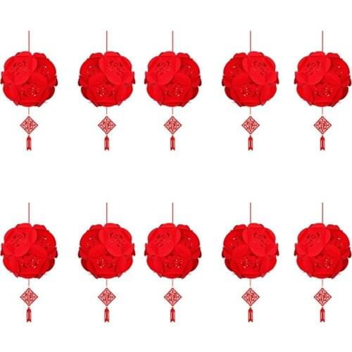 10Pcs/Set Of 23cm Chinese New Year Decorations Fuzi Hydrangea Lantern New Year Lantern Festival Supplies-Red