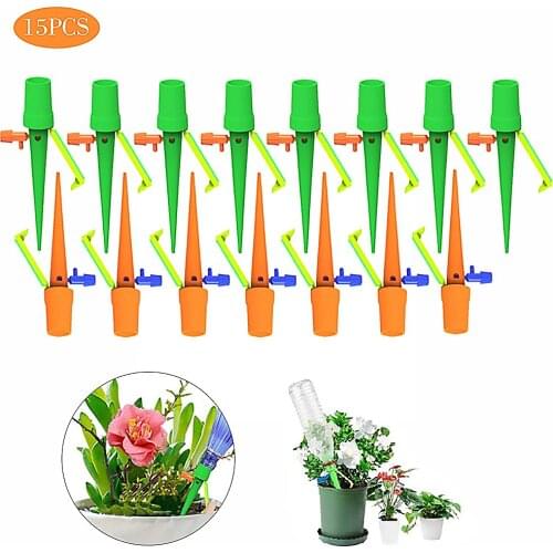 15pcs Adjustable Self Watering Plant Flower Stakes Garden Bottle Dripper Automatic Flower Watering Device Drip Irrigation System
