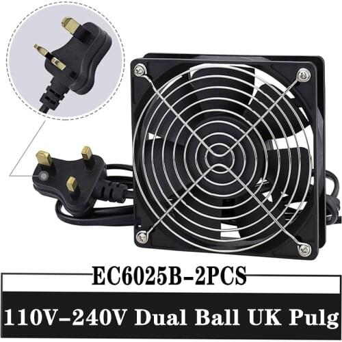 2PCS Gdstime Dual Ball 60mm 60x25mm 6cm AC 110V 115V 120V 220V 240V 1.5W Electric Axial EC Cooling Fan with UK plug