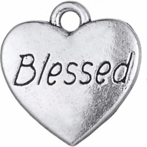 2021 New Heart Shape Engraved Letter Blessed Double Side Charms for Jewelry Making