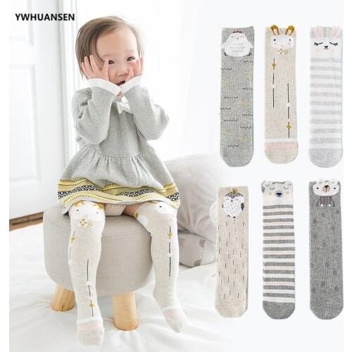 YWHUANSEN 3 Pairs/lot Spring Autumn Winter Cartoon Knee High Socks Baby Girls Cotton Boys Long Sock Winter Infant Leg Warmers