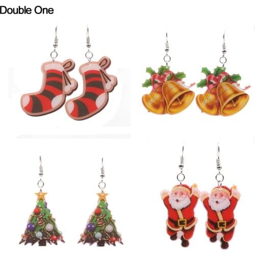 4 Pairs Christmas Dangle Earrings Set Xmas Christmas Tree Santa Claus Snowman Gift Box Deer Bell Sock Drop Earrings Gift