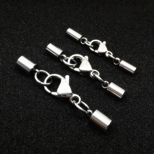 5 Set/lot Stainless Steel Round End Cap 1.5 -10mm Inner Hole with Lobster Clasp Fit DIY Leather Cord Bracelets Jewelry Making