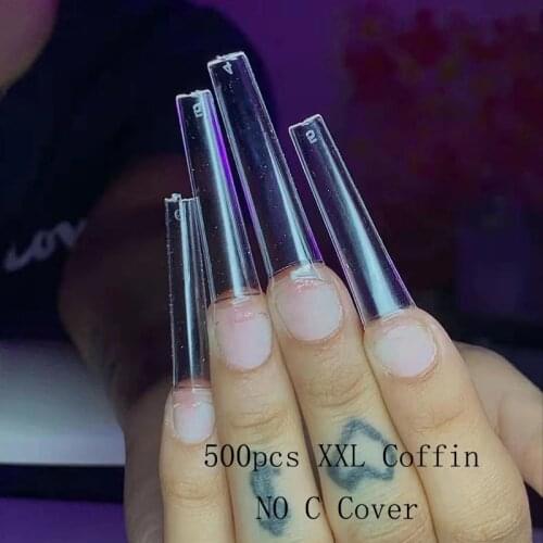 500pcs No C Curve XXL Coffin Tips Straight Square Half Cover False Nail Acrylic Gel Manicure Tool