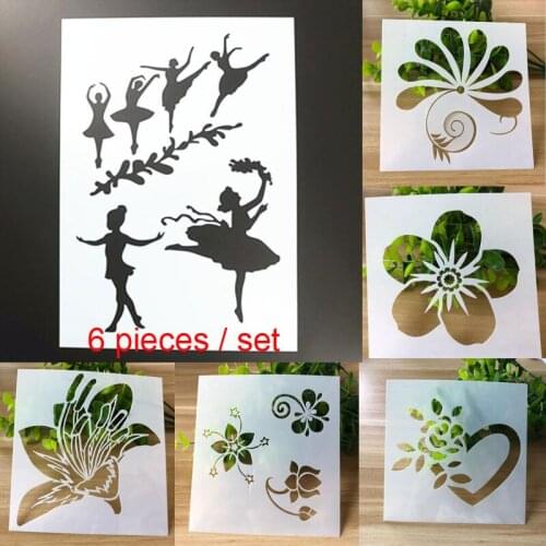 6pcs Ballet Girl Layering Stencils For Walls Painting Template Scrapbooking Stamps Album Decor Embossing Bullet Journal Supplies