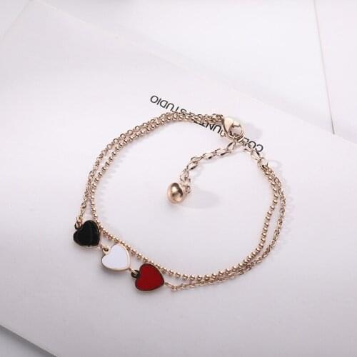 Stainless steel black red heart ankle bracelet women tornozeleiras, double chain beads foot bracelet anklets jewelry enkelbandje