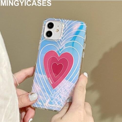 Cute Love Heart Coque for Iphone 12 Pro Max Case Glitter Laser TPU Cover for Iphone Xr Xs 11 Pro Max 7 8 Plus X Protective Case