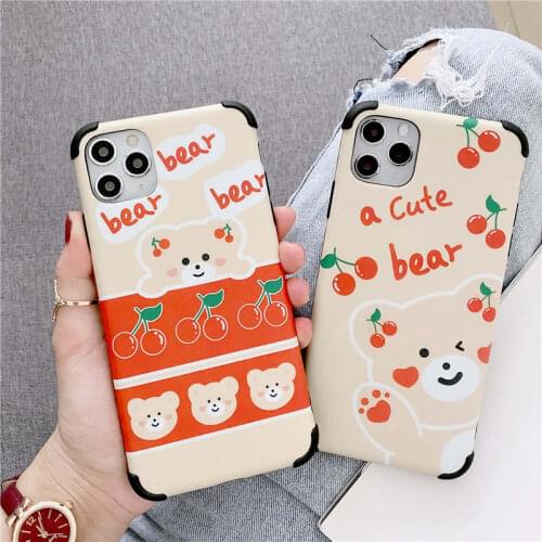 Cute Cartoon Cherry Bear Matte Case For OPPO Realme C15 X7 V3 V5 7i V11 C21 8 Pro V13 Reno 5 Find X3 F19 F17 Pro A55 A15 A93 A73