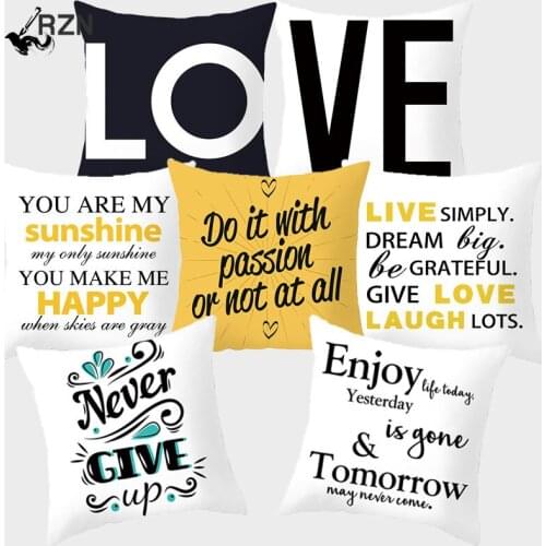 Motto Love Printed Decorative Cushion Black Yellow White Sofa Cushion Cover with Letters Decoration Polyester Pillow Cover 10303