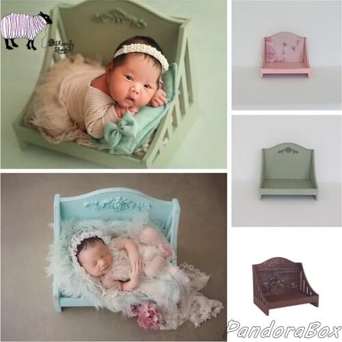 Wood Sofa Bed Newborn Photography Props Baby Boy Girl Photo Shoot Posing Poser Double Sided Bed Basket bebe foto Accessories