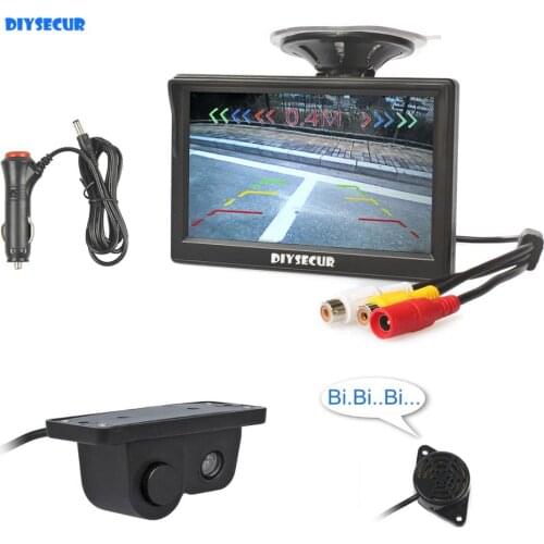 DIYSECUR 5" Color TFT LCD Car Monitor + Waterproof Video Parking Radar Sensor Car Camera Rear View Camera Parking System