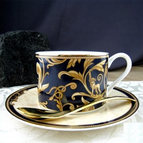 Bone China Cup And Saucer Set Retro Coffee Cup Golden Style Afternoon Tea Cup Black And White Color Coffee Tea Set 2pcs/set