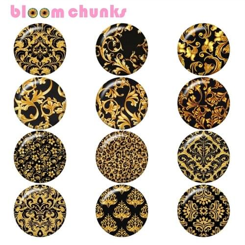 10pcs golden flower Pattern 12mm/18mm/20mm/25mm Round photo glass cabochon demo flat back Making findings B5700