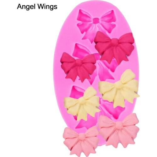 Angel Wings Food grade 3D fondant cake silicone mold Bow for Reverse forming polymer clay chocolate pastry decoration tools 1208