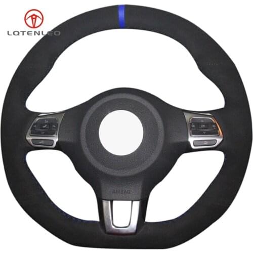 LQTENLEO Black Suede DIY Car Steering Wheel Cover for Volkswagen Golf 6 GTI MK6 VW Polo GTI Scirocco R Passat CC R-Line 2010