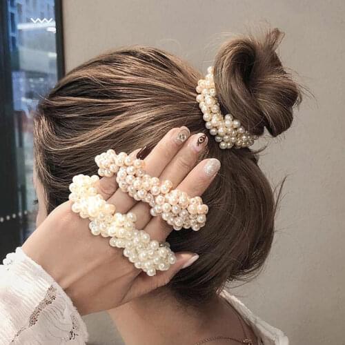 MISANANRYNE Fashion Woman Elegant Full Pearl Hair Ring Girls Rubber Bands Ponytail Holders Rubber Beads Hair Accessories
