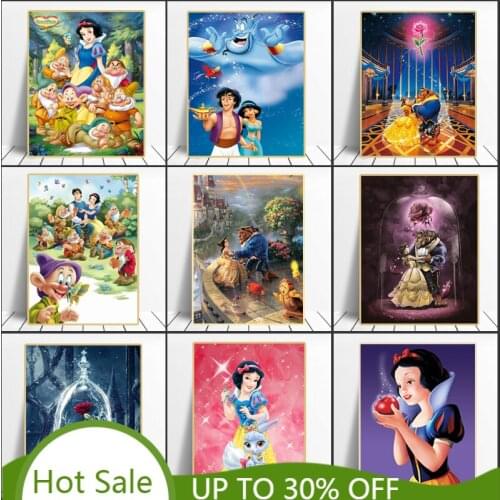 Cartoon Snow White Cinderella Princess Posters Disney Anime Prints Wall Art Picture Canvas Painting for Girl Room Decor Cuadros