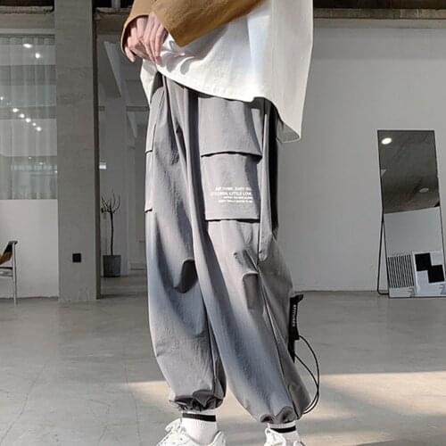 Men Sporty Thin Sweatpants Multi Pockets Ankle Tied Long Pants Loose Trousers
