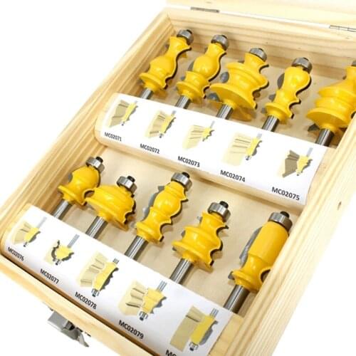 10pcs 8mm Shank Architectural Molding Handrail Router Bits Set Casing Base CNC Line Woodworking Cutters Face Mill