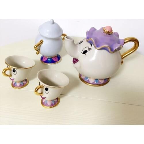 4pcs Suits Old Style Cartoon Beauty And The Beast Mrs Potts Tea Set[1 Pot+2 Cups+1 Sugar Pot] Cup Mug nice Gift Free Shipping
