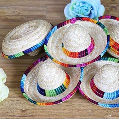 Natural Straw Mini Hats / New Design Striped Mini Mexican Hat Desktop Party Supplies Carnival Decorations Party