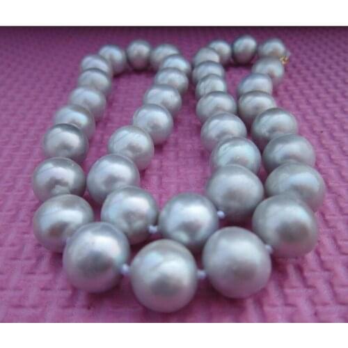 New 12-11 mm Natural gray south pearl necklace 18" Yellow Clasp
