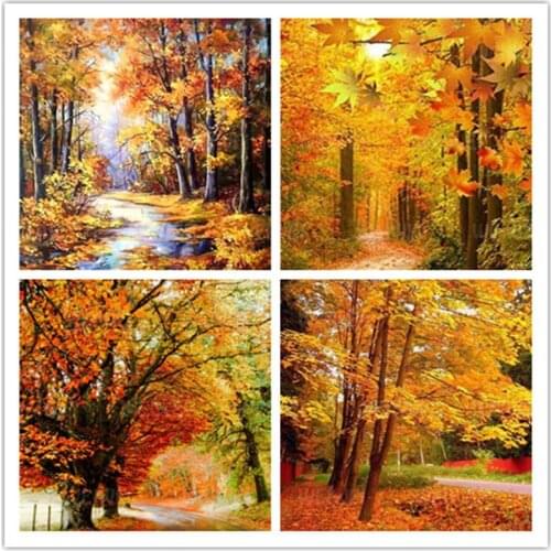 Autumn Tree Diamond Painting for Adults Golden Forest Full Drill Diamond Embroidery Landscape Rhinestone Kit Decoration for Home