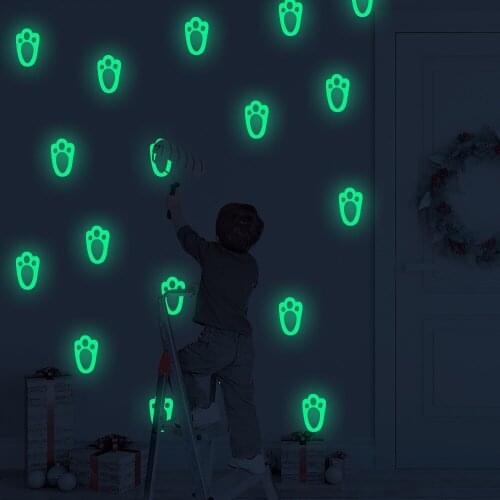 Vacclo Easter Bunny Footprints Luminous Wall Stickers for Happy Easter Holiday Decoration Fluorescent Stickers Floor Stickers