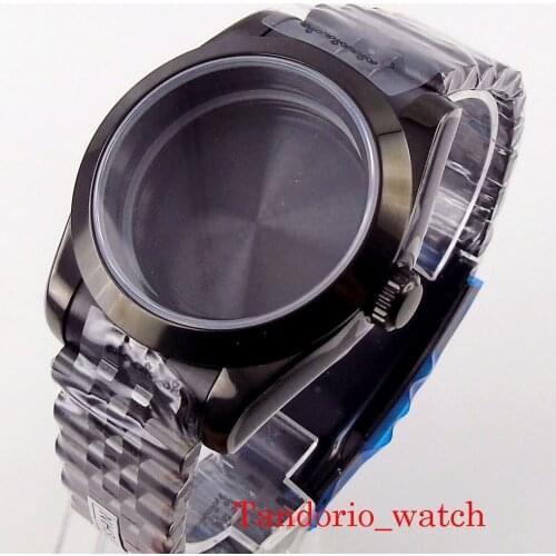 40MM Black Pvd Plated Watch Case Strap For NH35 NH36 MIYOTA 8215 ETA 2836 Automatic Movement Sapphire Glass Jubilee strap