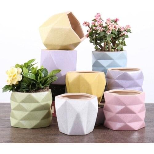Retro Coarse Pottery Succulent Plant Pot Creative Breathable Flower Pots Creative Large Diameter Geometric Vase Home Decor