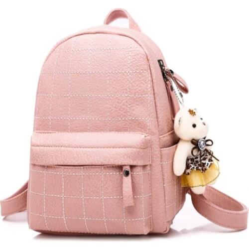 HOT Women Soft PU Leather Backpacks Vintage Female Shoulder Bag Plaid Womens Bagpack Mochilas School Bags For Girls