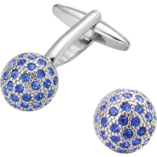 Silvery Round Blue crystal ball Cufflinks fashion mens shirts Cufflinks