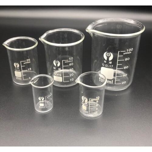 5/10/25/50/100mL Glass Beaker Laboratory Borosilicate Glass Measuring Cup