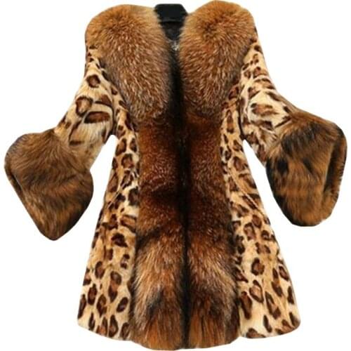 YAGENZ Plus Size Fashion Faux Fur Coat Women Winter Coat Autumn Warm Soft Leopard Print Fur Jacket Female Overcoat Outerwear 627