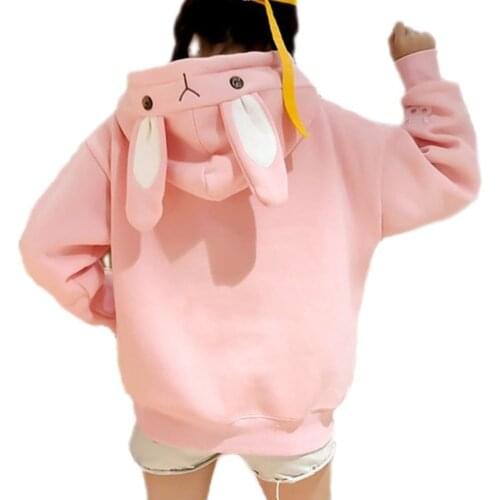 Kawaii Sweet Rabbit Ears Hooded Sweatshirt Women Harajuku Hoodies Loose Embroidery Cartoon Tracksuits Pullovers Moletom Plus XXL