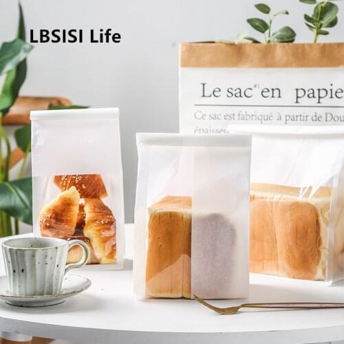 LBSISI Life 50pcs Thick Baking Toast Self Sealing Toast Packaging Bag Curling Wire Sealing Bread Transparent Window Cotton Paper