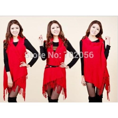 Rabbit fur knit vest Cardigan Knitting Coat lady coat Cape Poncho shawl wraps Sweater #3614
