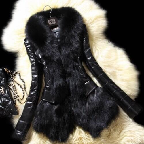 Women Faux Leather Jacket Fur Collar Plus Size Winter Coat Solid Full Long Sleeve Turn-down Collar Zipper Slim Coat Lugentolo
