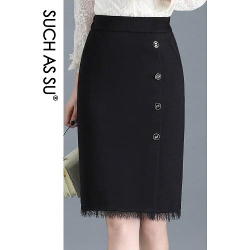 High Quality Womens Office Work Pencil Black Skirt High Waist Career Package Hip Elastic Waist Sexy Slim S-3XL Plus Size Skirts