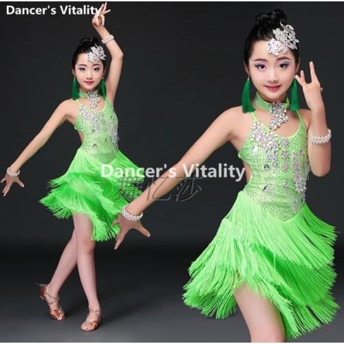 New Professional Style Girls Latin Dance Costumes Senior Sleeves Latin Dance Dress For Girls For Girls Vestidos Latina S-XXXL