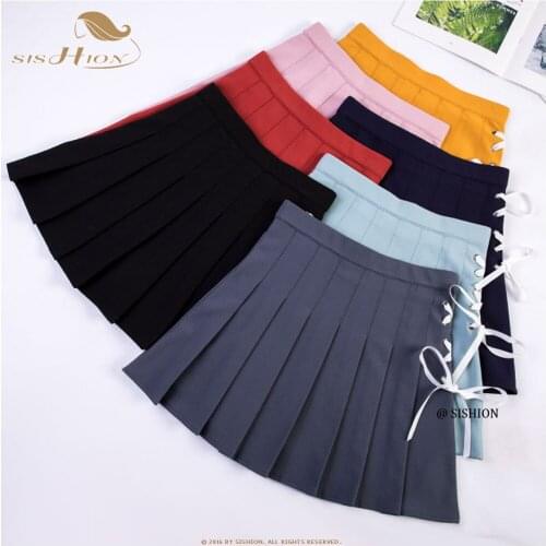 SISHION Candy Color Summer Women Skirts 2021 Korean High Waist Tie Mini Skirt WF0252 Japanese School Girls Sexy Pleated Skirt