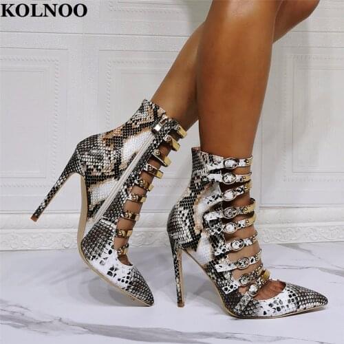 Kolnoo New Handmade Ladies High Heels Pumps Faux-snake Leather Party Prom Sexy Shoes Side-zipper Evening Fashion Court Shoes