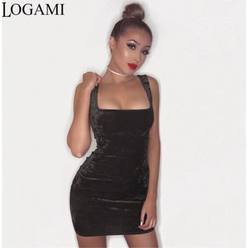 LOGAMI Velvet Dress For Ladies Mini Dress Sexy Club Wear Sleeveless Casual Women Party Dresses Bodycon Summer 2017 Vestidos