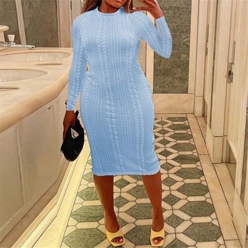 AVV New Fashion Autumn Winter Knitted Women Bodycon Midi Dress Long Sleeve Round Neck Keep Warm Solid Casual Dresses Party