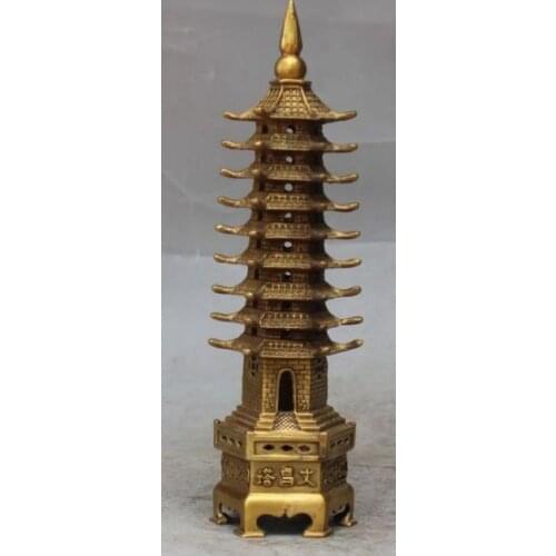 12" Chinese Religion Bronze Dragon Buddhism Buddha Stupa Pagoda Tower Statue